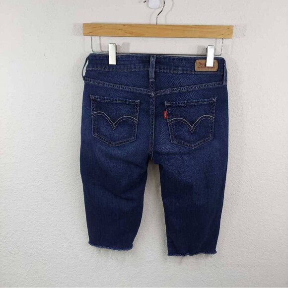 Levi's Womens 535 Jean Shorts Blue Stretch Dark Wash Cut Off Pockets Juniors 5 M - Picture 3 of 5